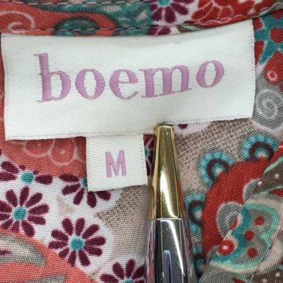 Boeme Womens Paisley Print Maxi Dress Size M Pink Teal Kimono Sleeve Boho Resort - Picture 2 of 13